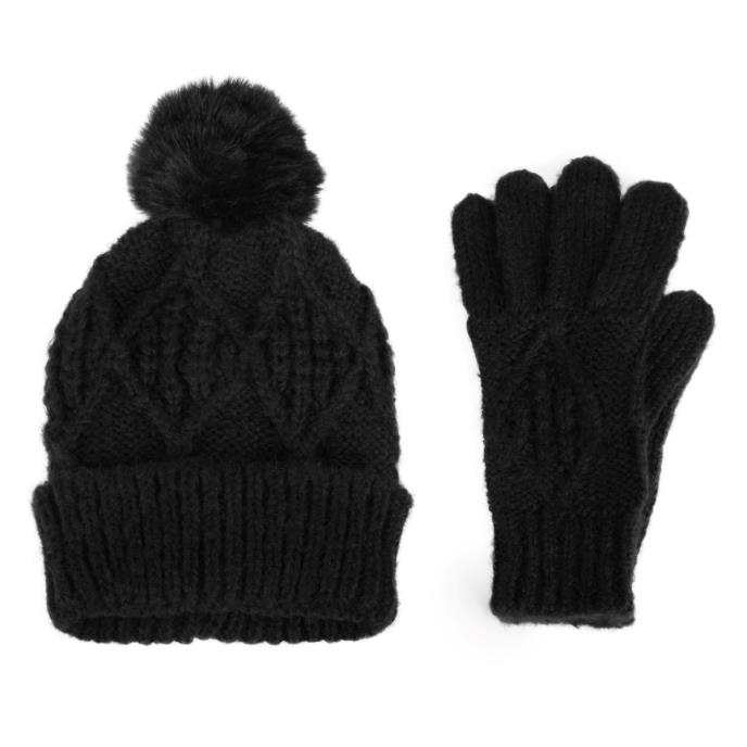 totes toasties® Ladies Knitted Hat & Glove Gift Set  Black Extra Image 2